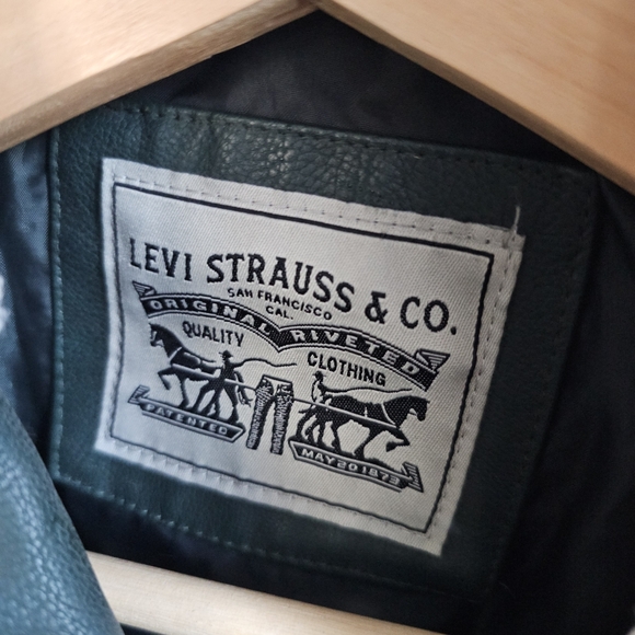 LEVI'S Green Faux-Leather Moto Jacket, S - Picture 5 of 8